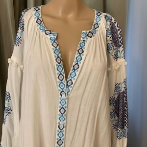 Melissa Odabash White Cotton Cross-Stitch Maxi, Sz L